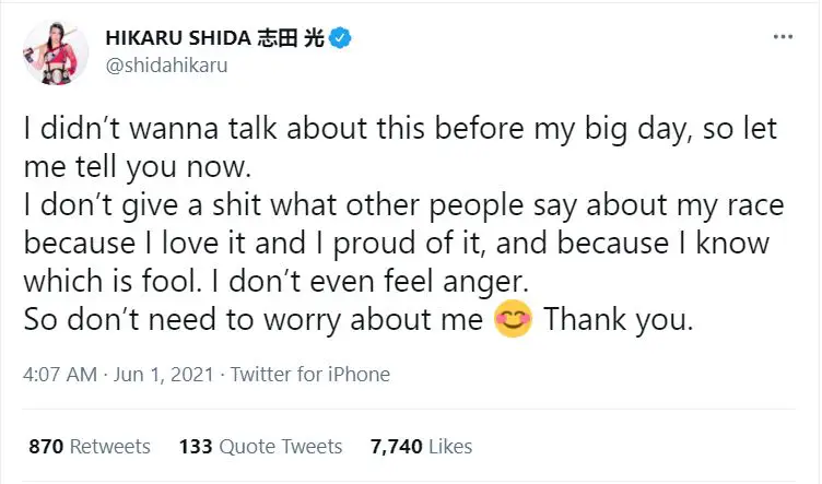Hikaru shida tweet